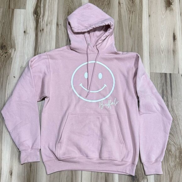 Buffalo Pink Smiley Face Pullover Hoodie Women’s Medium - Picture 1 of 4